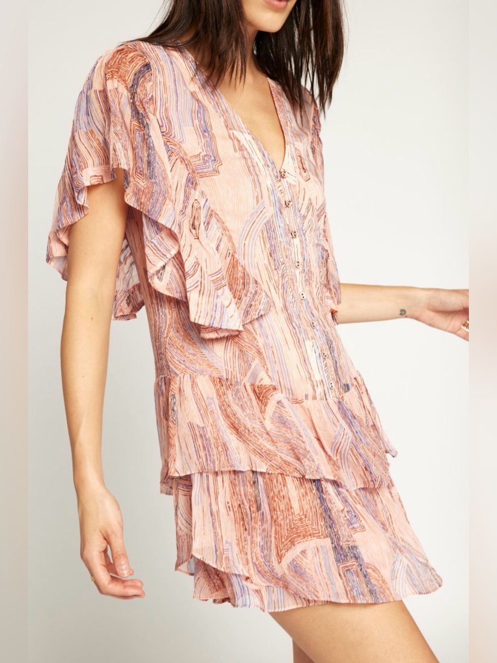 Joie Signe Silk Dress ruffles boho mini women’s size 2 blush pink multi